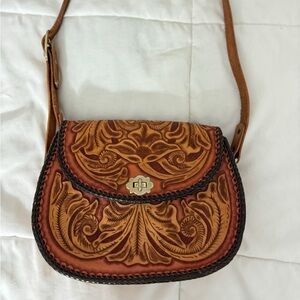 Tooled leather beautiful flawless boho Tex western brown shoulder bag purse